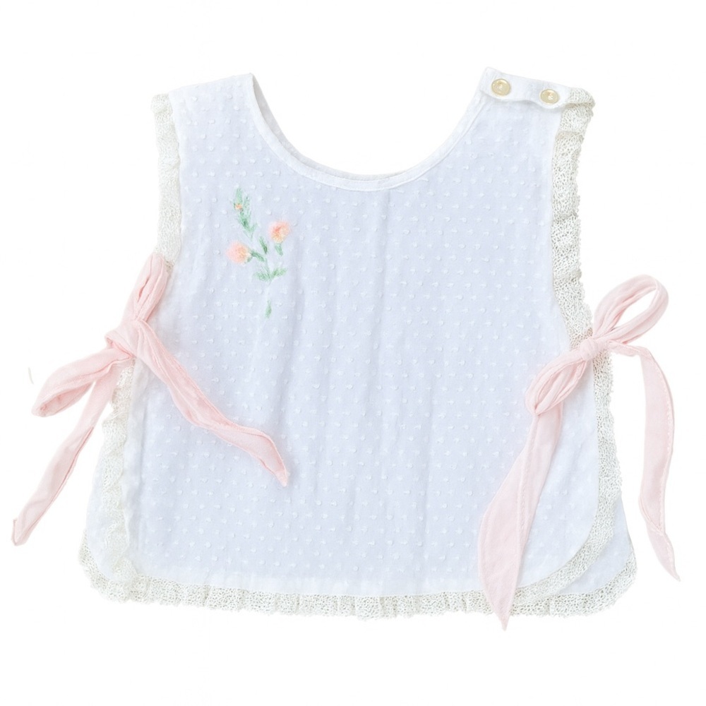 White Embroidered Top With Pink Bows